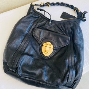 Black leather handbag